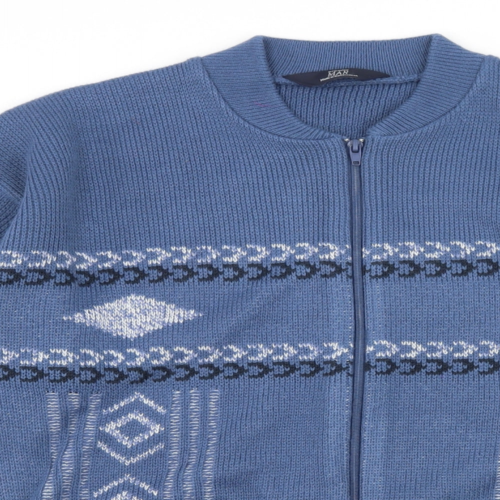 Premier man Mens Blue Geometric Knit Cardigan Jumper Size M