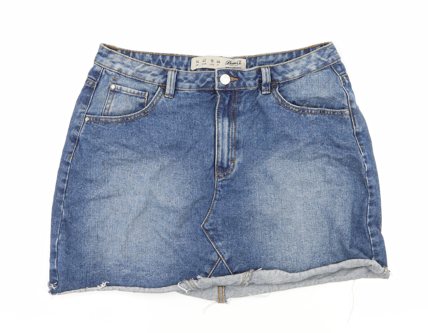 Denim & Co. Womens Blue  Denim A-Line Skirt Size 14  - Distressed