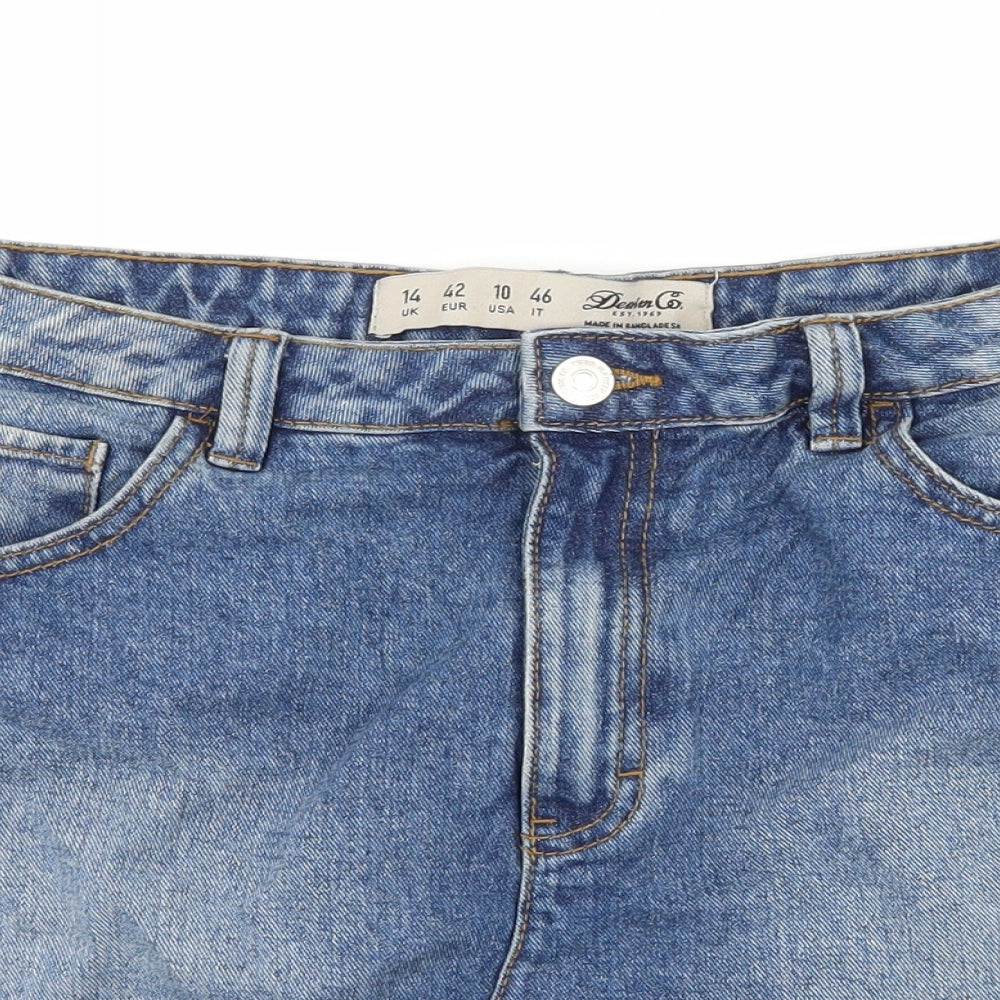 Denim & Co. Womens Blue  Denim A-Line Skirt Size 14  - Distressed