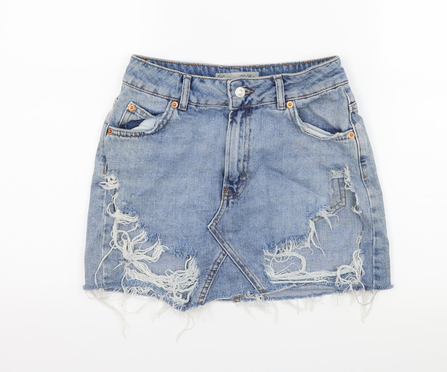 Topshop Womens Blue  Denim Mini Skirt Size 8  - Distressed