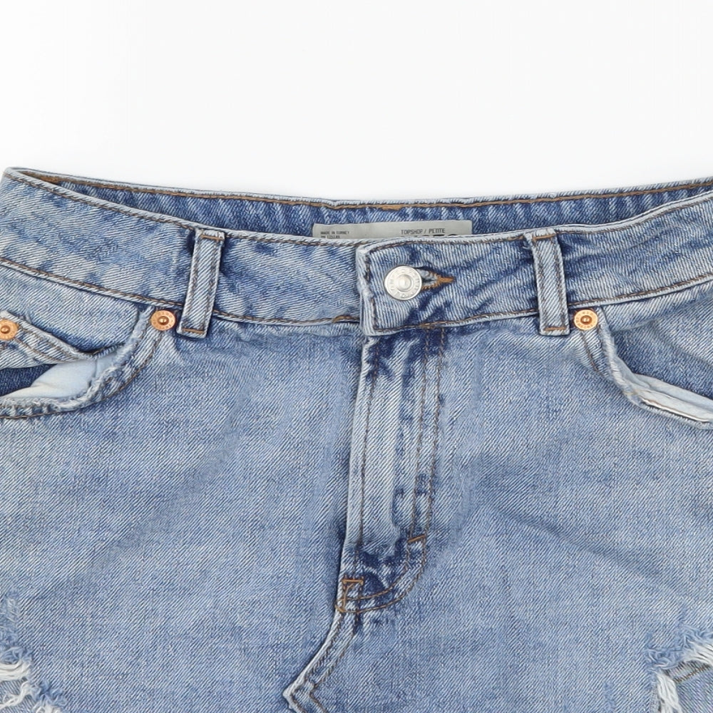 Topshop Womens Blue  Denim Mini Skirt Size 8  - Distressed