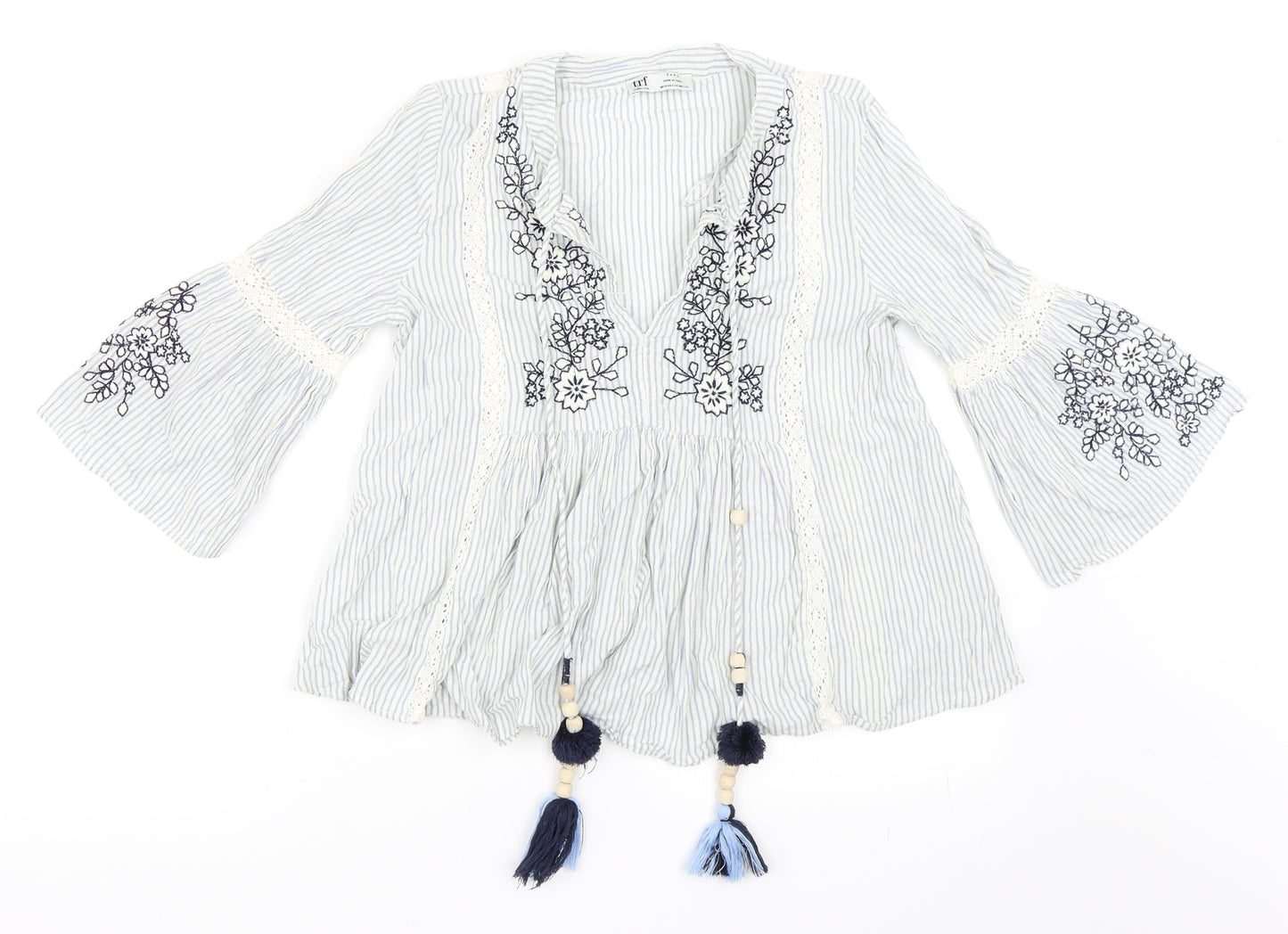 Zara Womens Blue Striped  Basic Blouse Size XS