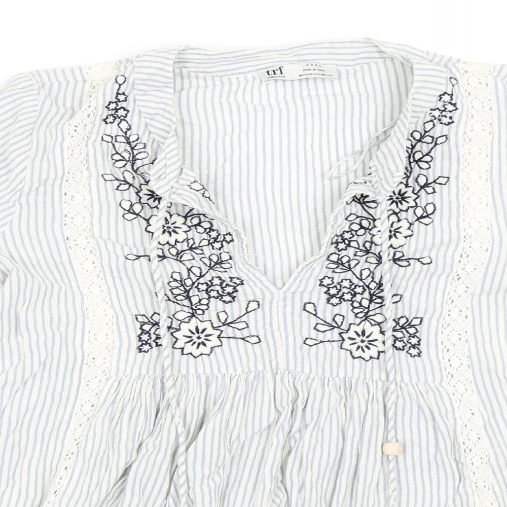 Zara Womens Blue Striped  Basic Blouse Size XS