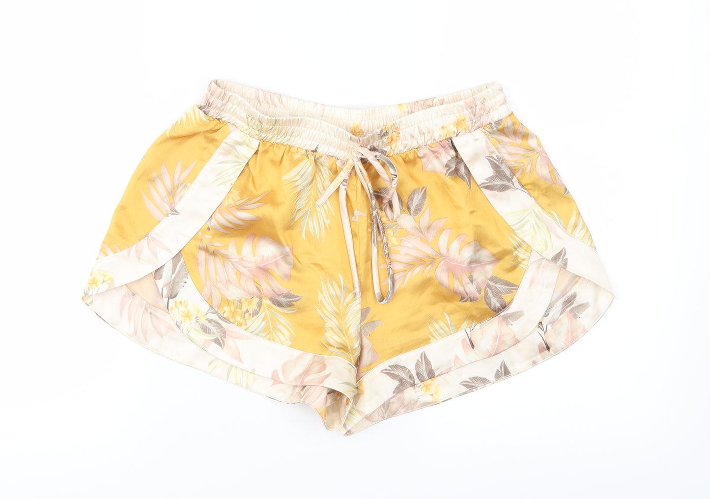 New Look Womens Yellow Floral Satin Athletic Shorts Size 10