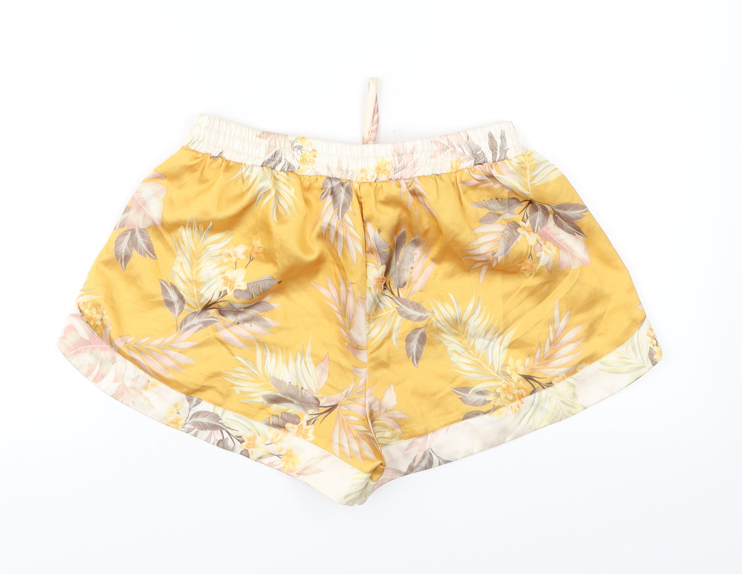 New Look Womens Yellow Floral Satin Athletic Shorts Size 10