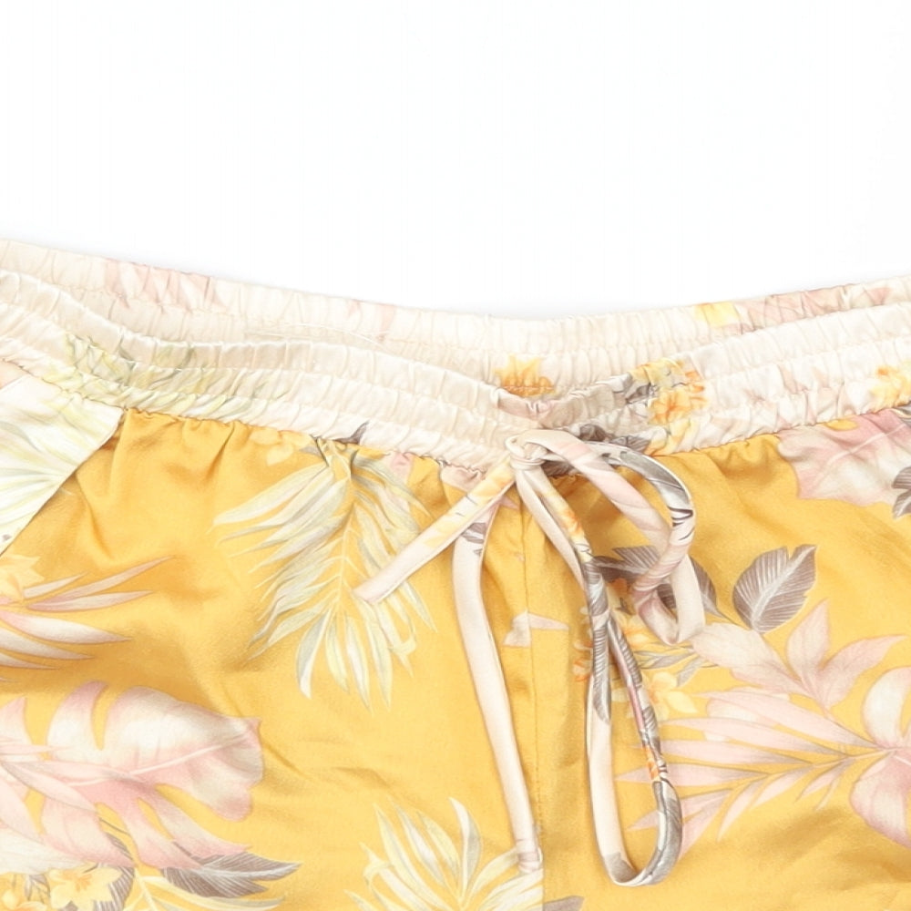 New Look Womens Yellow Floral Satin Athletic Shorts Size 10
