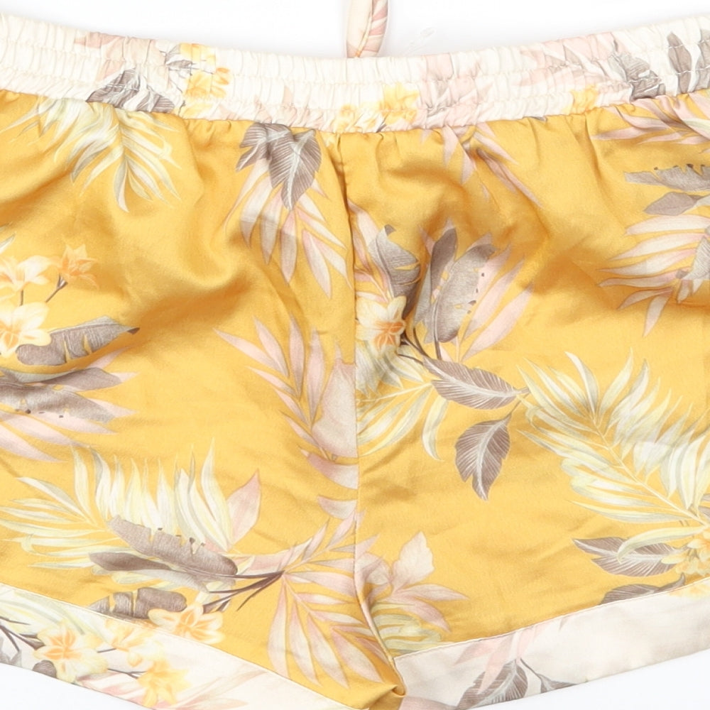 New Look Womens Yellow Floral Satin Athletic Shorts Size 10