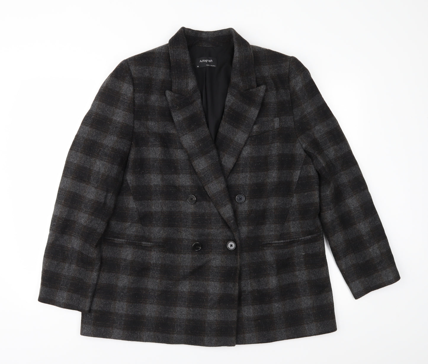 Autograph Womens Grey Check Tweed Jacket  Size 16