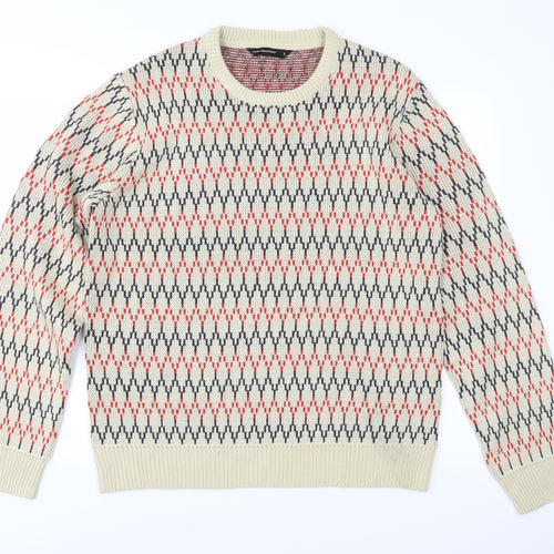 Cedar Wood State Mens Beige Fair Isle Knit Pullover Jumper Size L