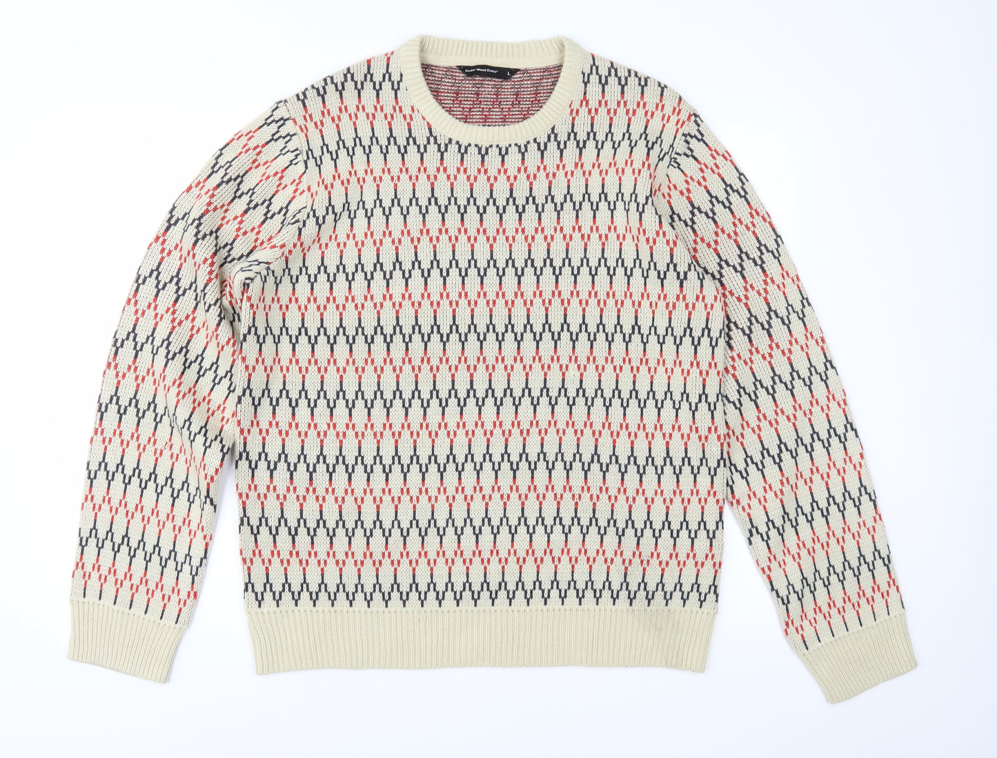 Cedar Wood State Mens Beige Fair Isle Knit Pullover Jumper Size L