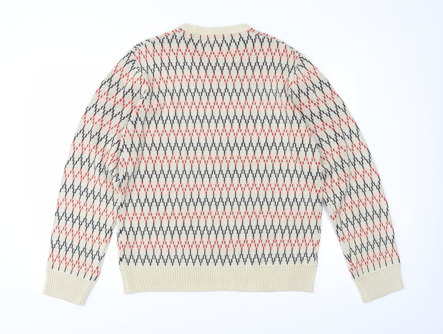 Cedar Wood State Mens Beige Fair Isle Knit Pullover Jumper Size L