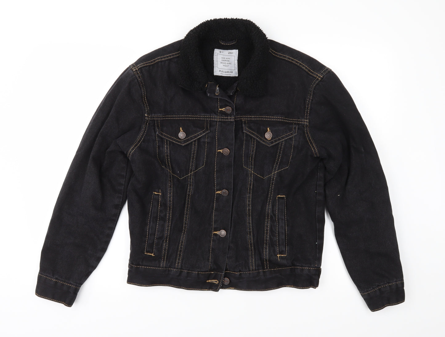 Pull&Bear Womens Black  Denim Jacket  Size S  - Fleece Lined