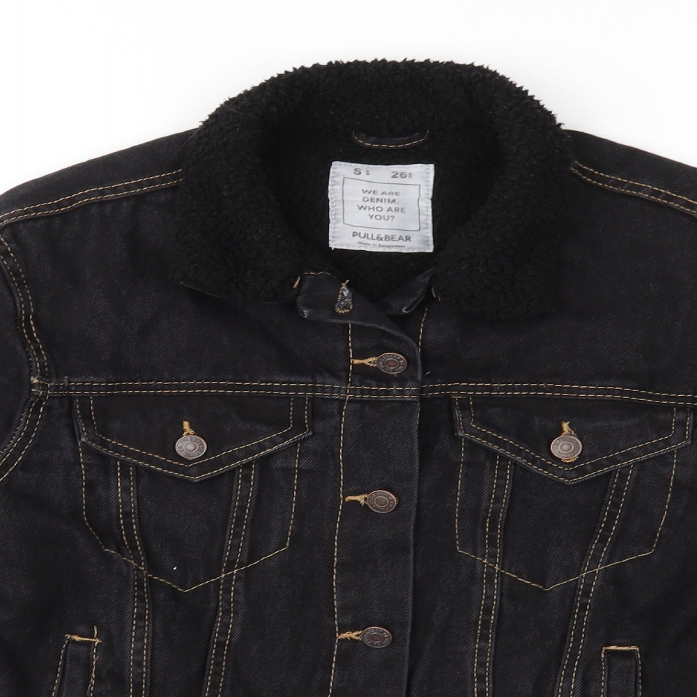 Pull&Bear Womens Black  Denim Jacket  Size S  - Fleece Lined