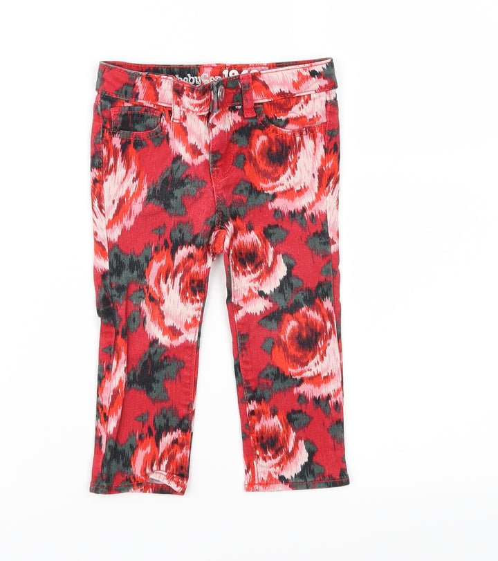 GA Girls Red Floral Denim Capri Jeans Size 18-24 Months