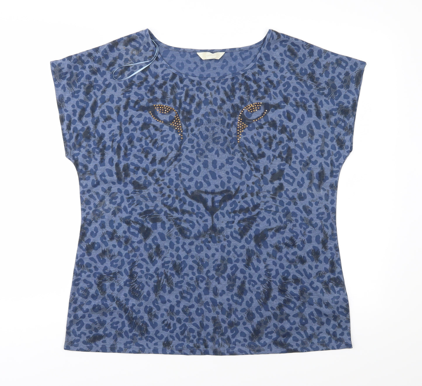 BHS Womens Blue Animal Print Jersey Basic T-Shirt Size 16