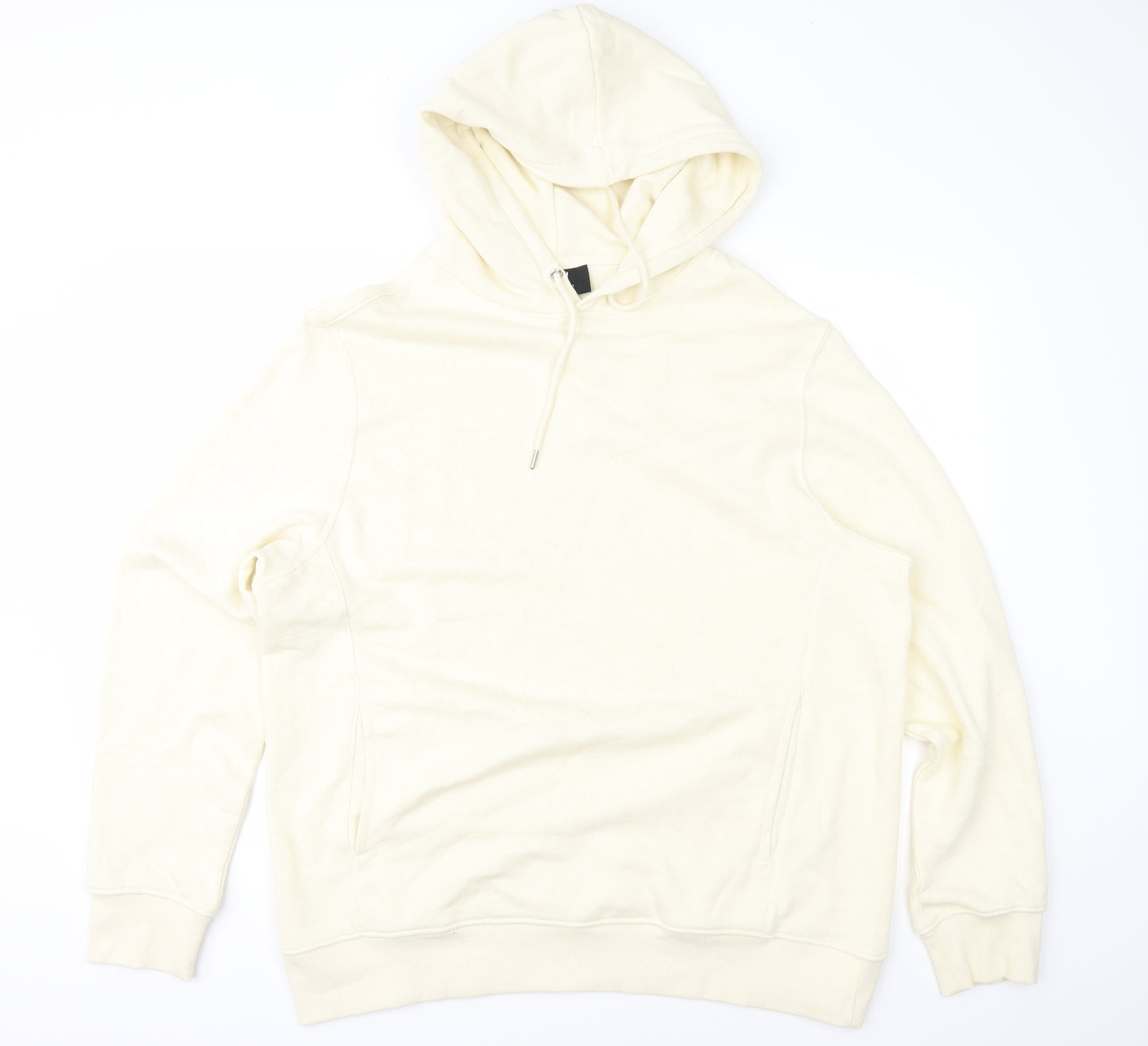 H&M Mens Ivory  Jersey Pullover Hoodie Size XL