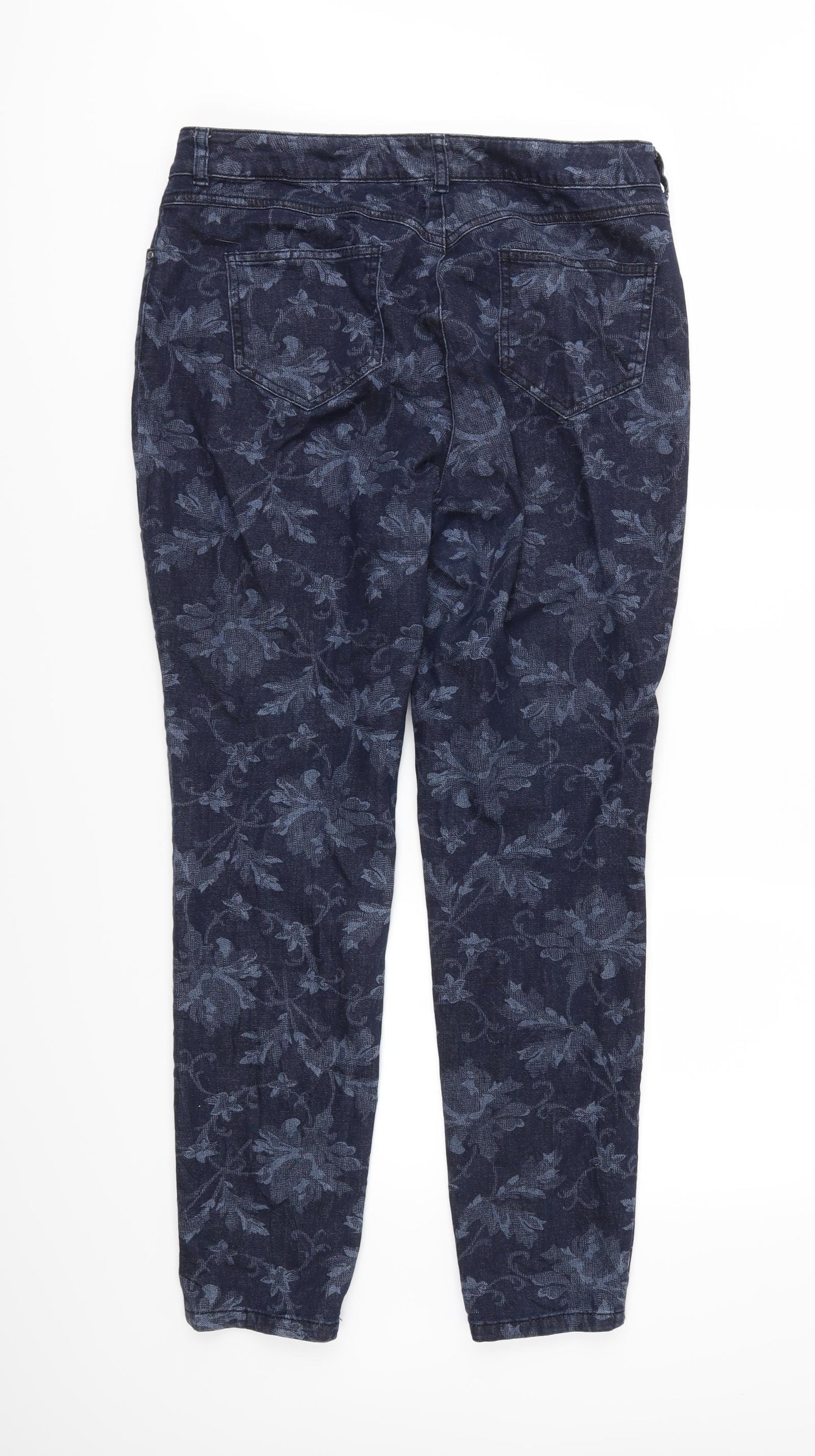 Monsoon Womens Blue Floral Denim Straight Jeans Size 16 L29 in