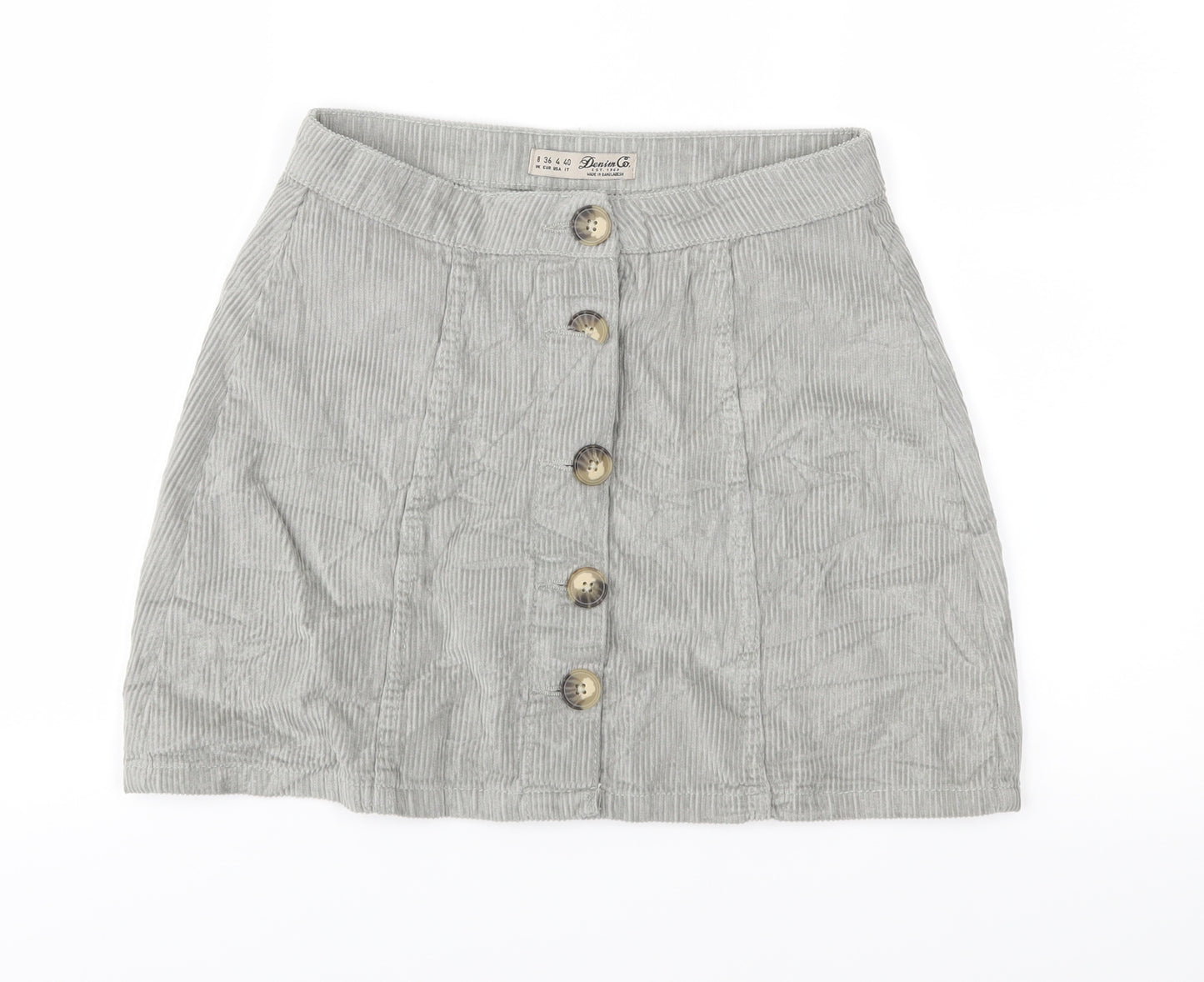 Denim & Co. Womens Green  Corduroy A-Line Skirt Size 8