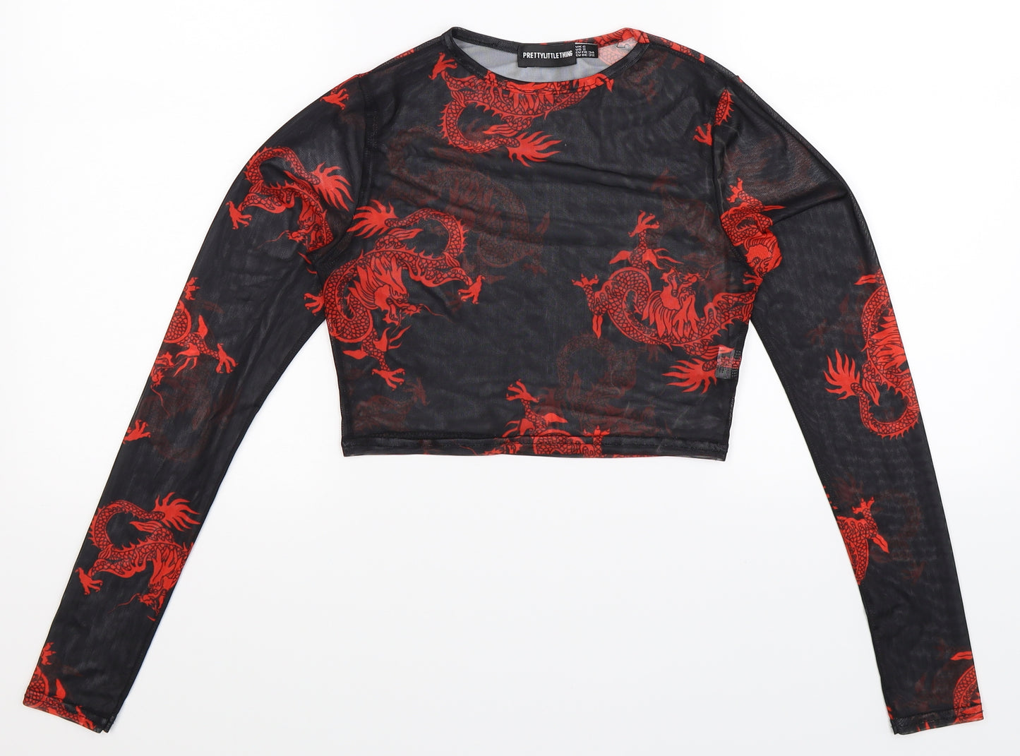 PRETTYLITTLETHING Womens Black   Cropped Blouse Size 6