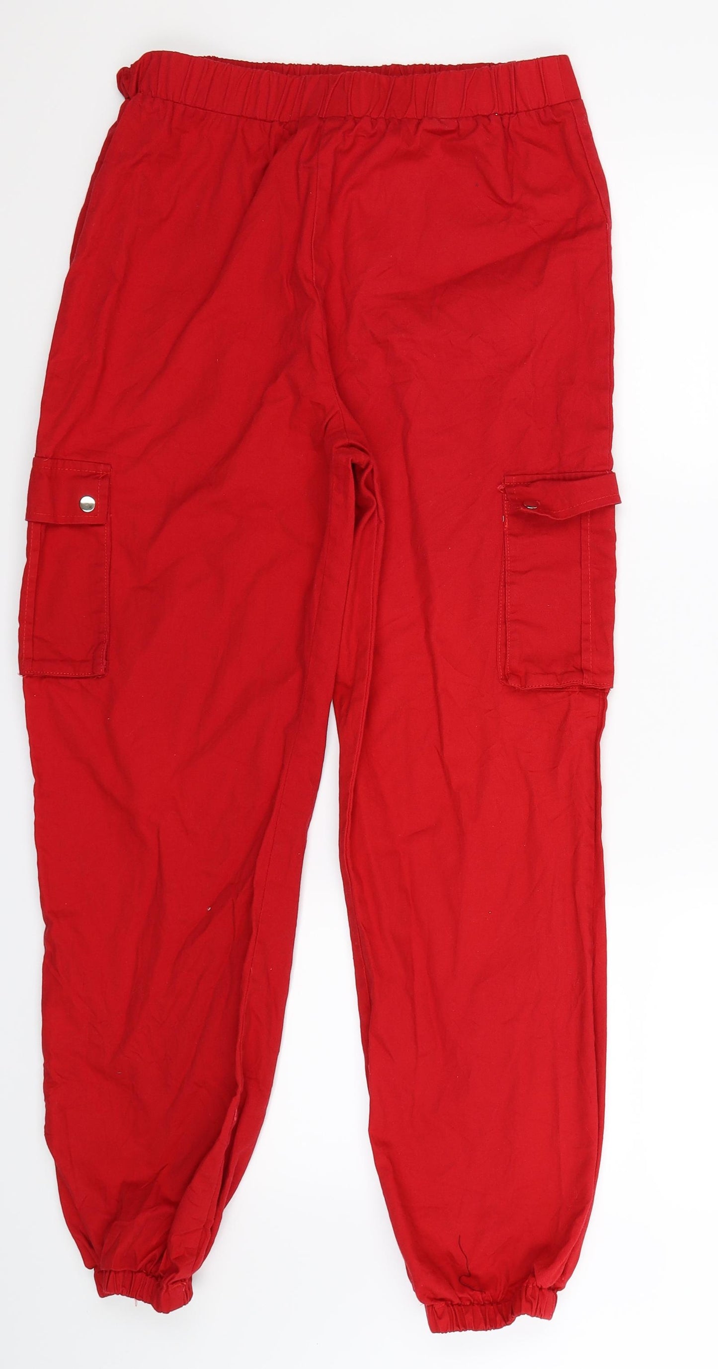 PRETTYLITTLETHING Womens Red   Cargo Trousers Size 12 L28 in
