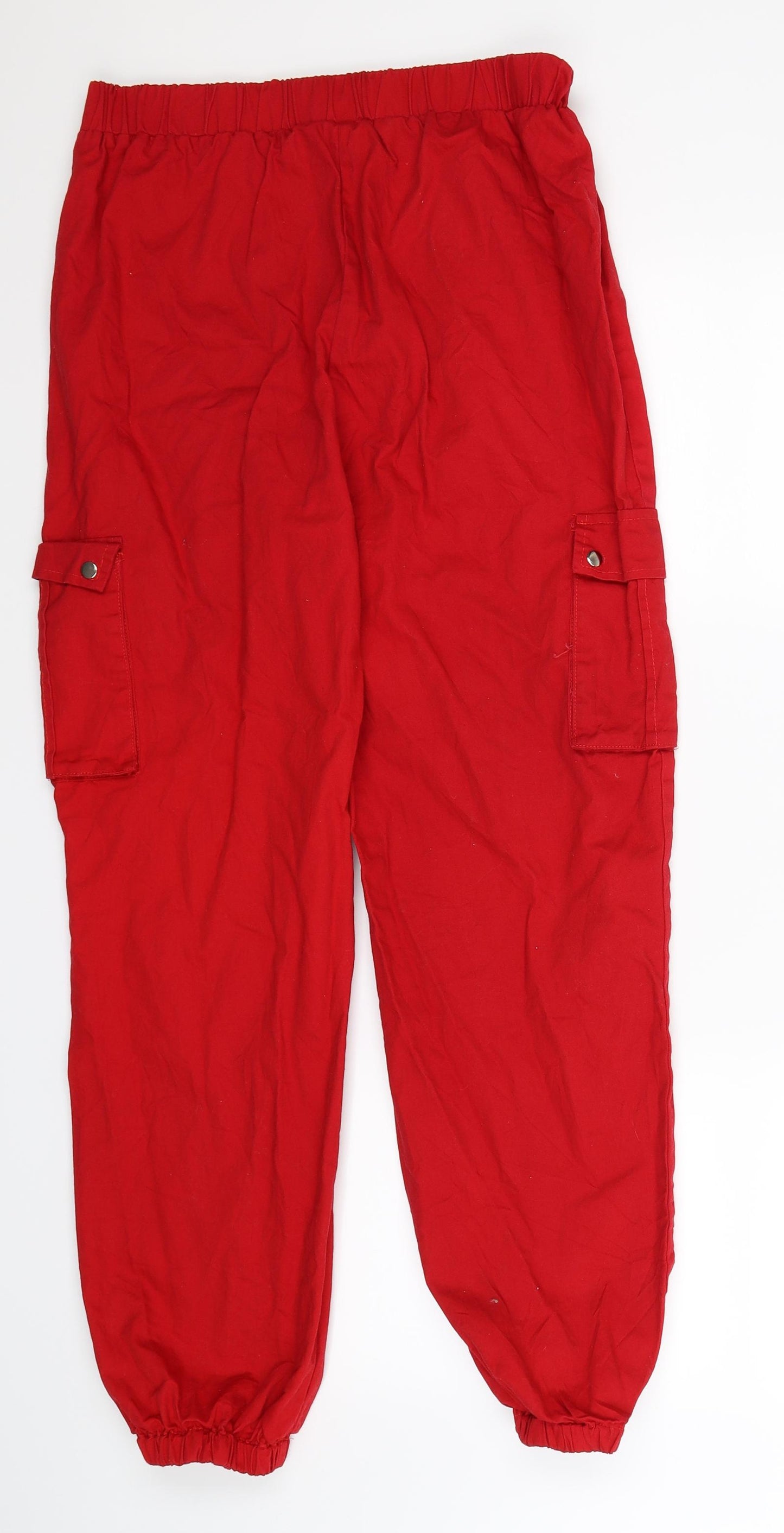PRETTYLITTLETHING Womens Red   Cargo Trousers Size 12 L28 in