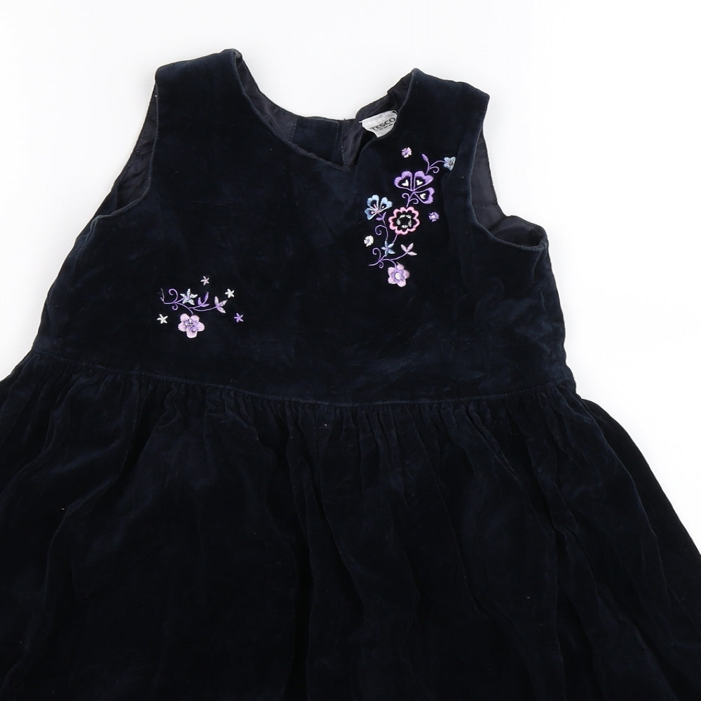 Tesco Girls Blue Floral  Fit & Flare  Size 6-7 Years