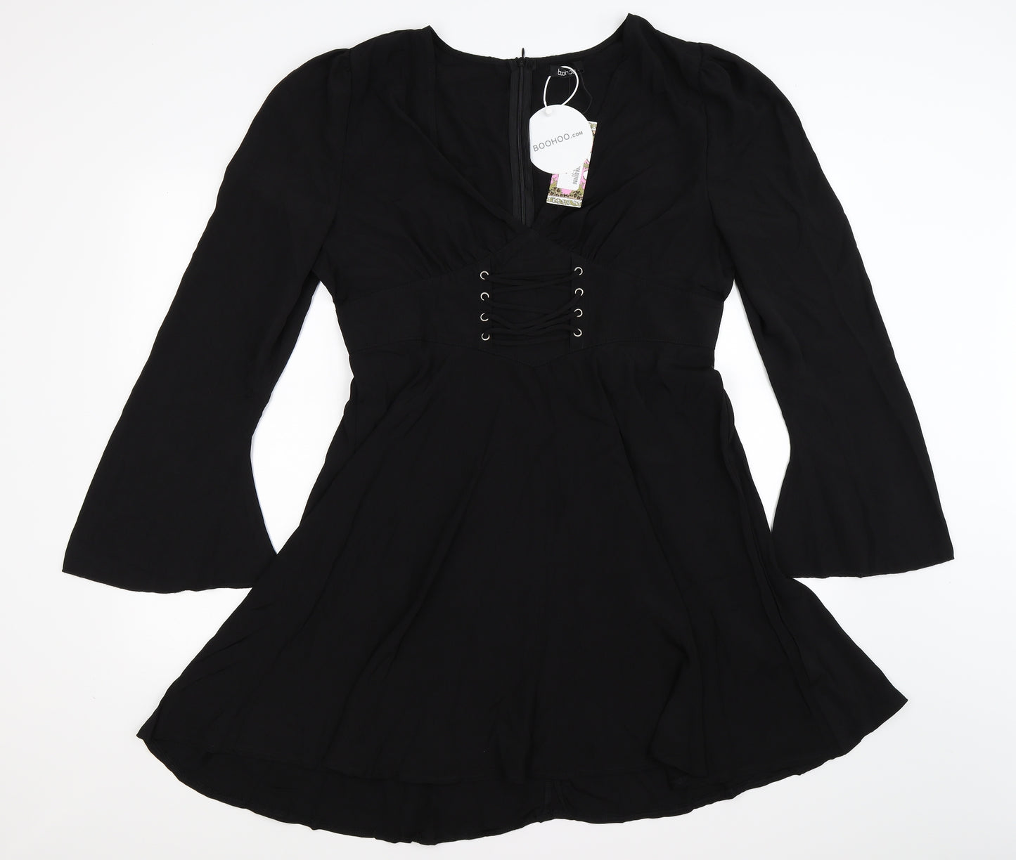 Boohoo Womens Black  Chiffon Fit & Flare  Size 16