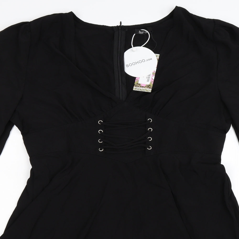 Boohoo Womens Black  Chiffon Fit & Flare  Size 16