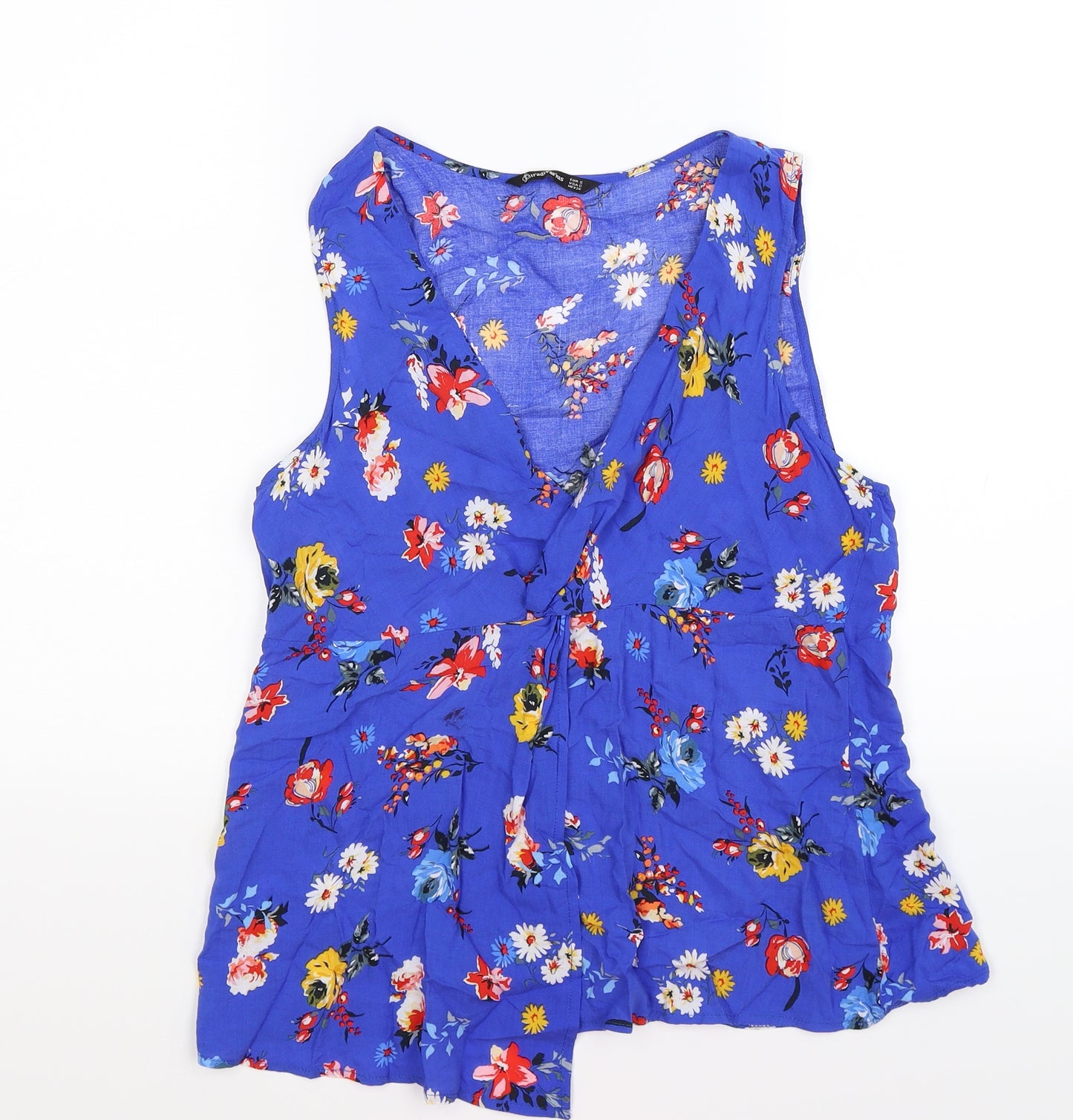 Stradavarius Womens Blue Floral Knit Wrap Tank Size S