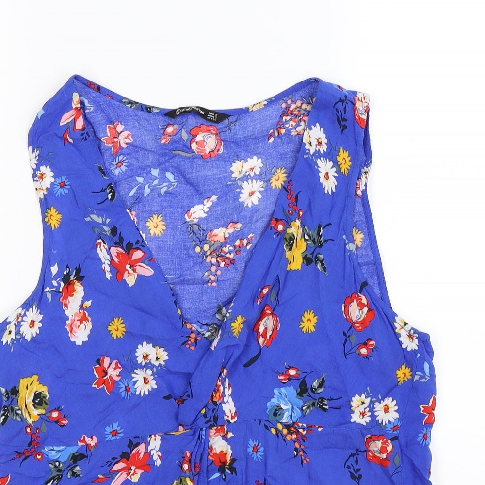 Stradavarius Womens Blue Floral Knit Wrap Tank Size S