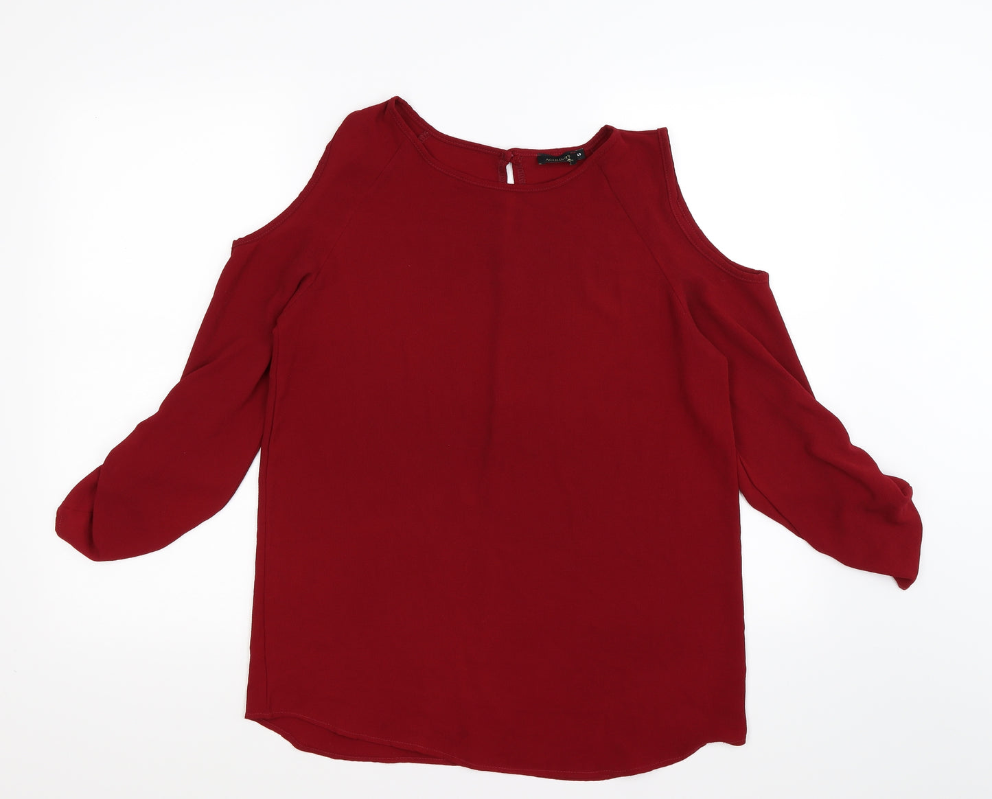 nabila Womens Red  Chiffon Basic Blouse Size S  - cold shoulder