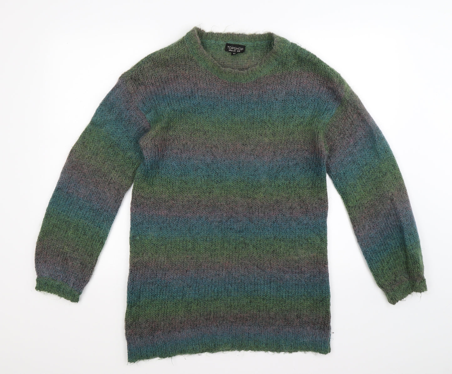 Topshop Womens Green Striped Knit Pullover Jumper Size 8