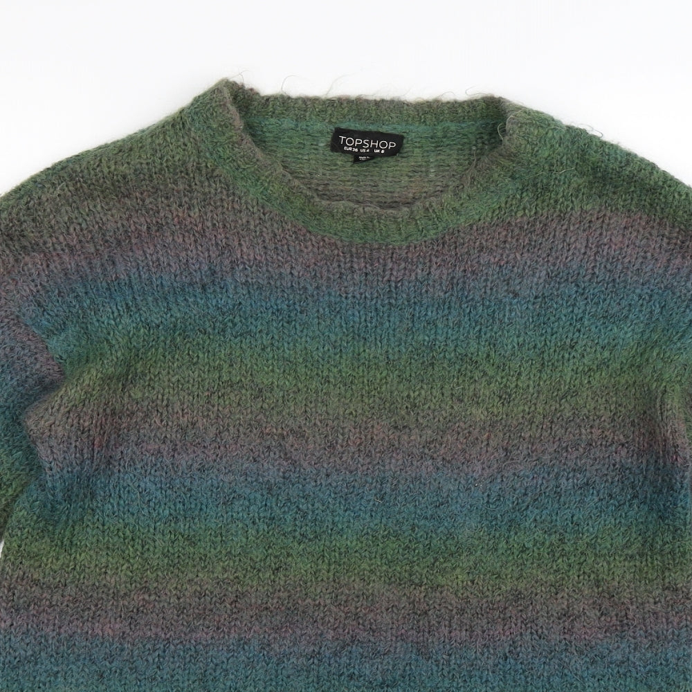Topshop Womens Green Striped Knit Pullover Jumper Size 8