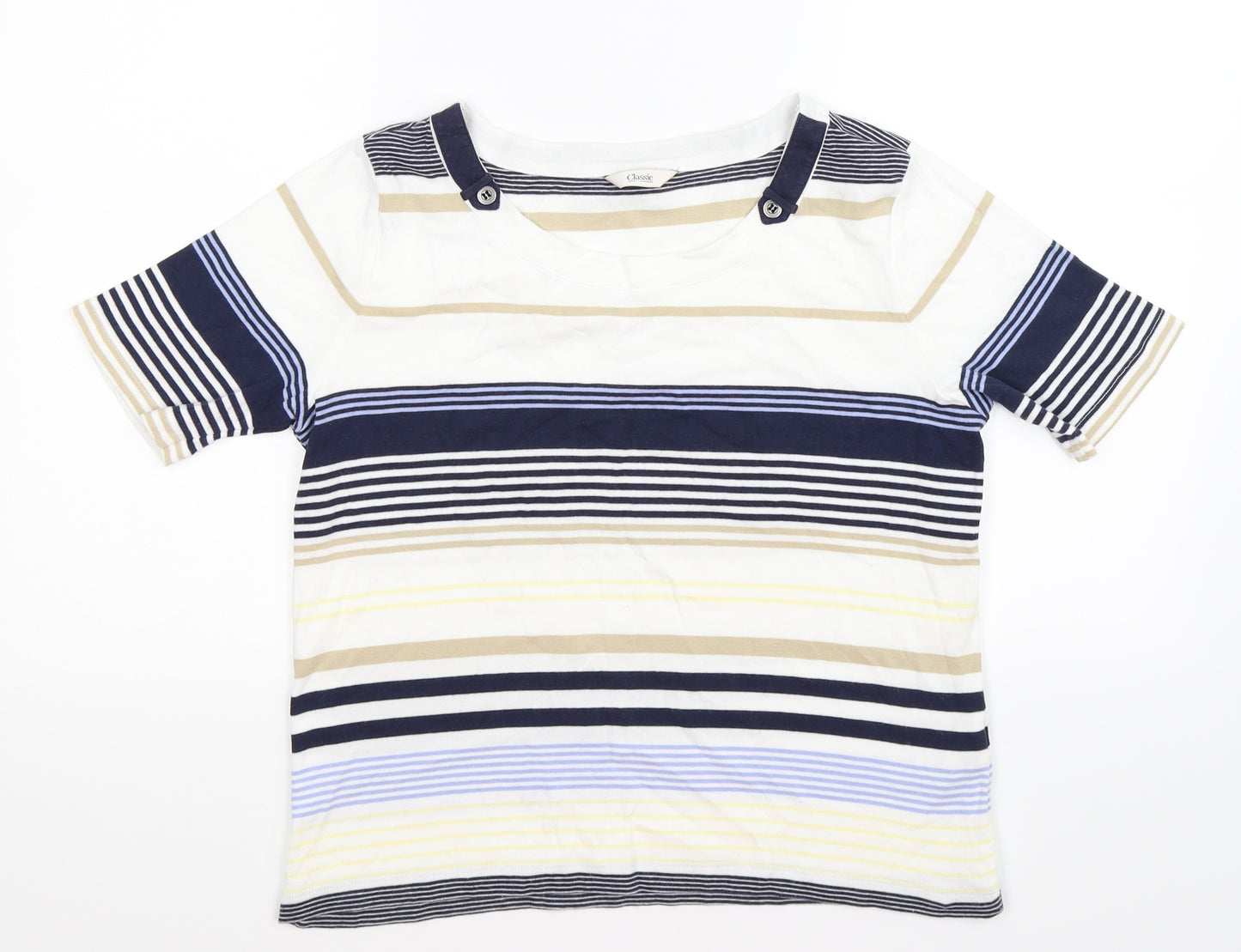 Marks and Spencer Womens White Striped  Basic T-Shirt Size 12