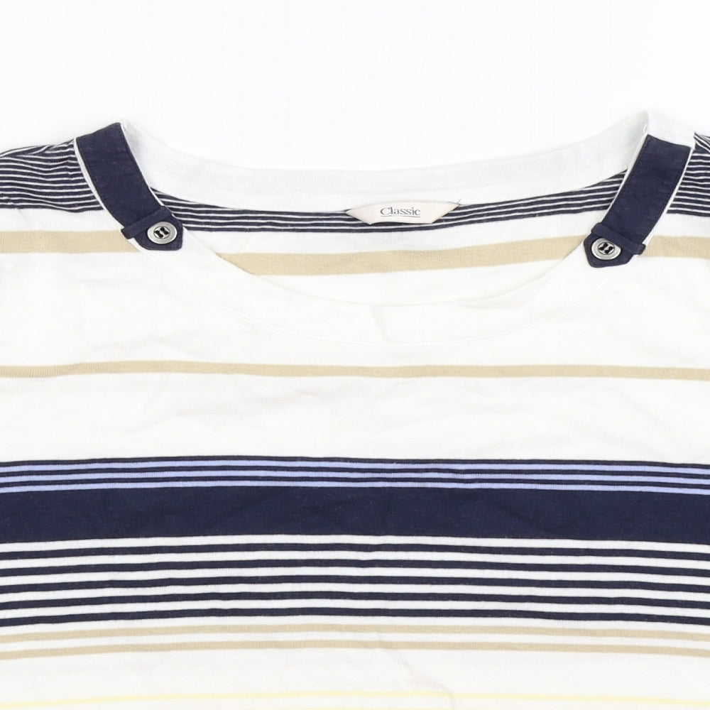 Marks and Spencer Womens White Striped  Basic T-Shirt Size 12
