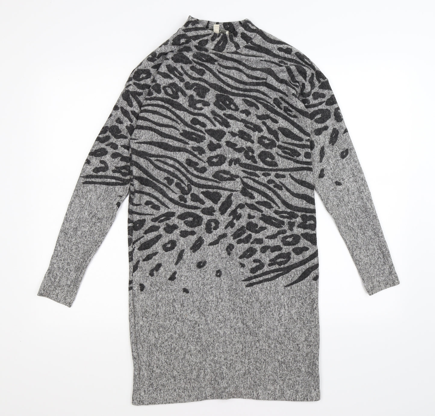 Oasis Womens Grey Animal Print Knit Jumper Dress  Size XS  - zebra leopard print