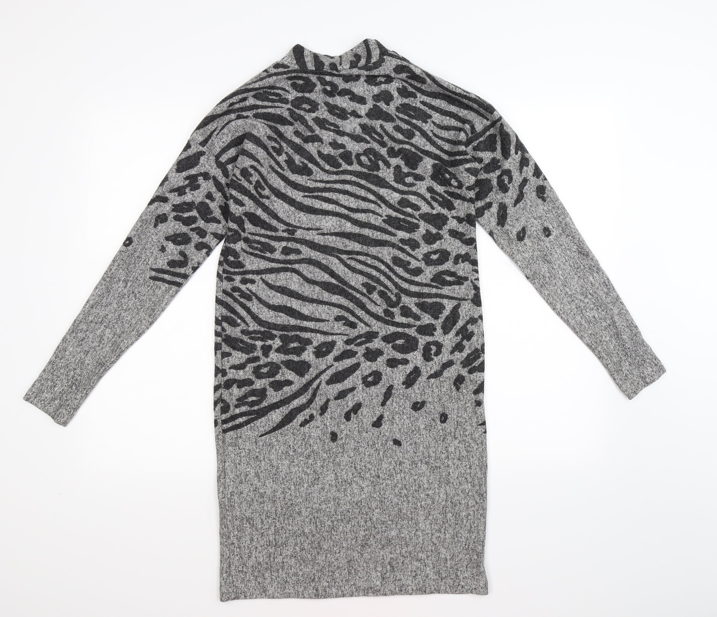 Oasis Womens Grey Animal Print Knit Jumper Dress  Size XS  - zebra leopard print