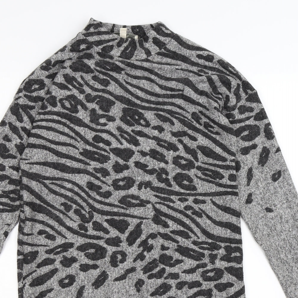Oasis Womens Grey Animal Print Knit Jumper Dress  Size XS  - zebra leopard print