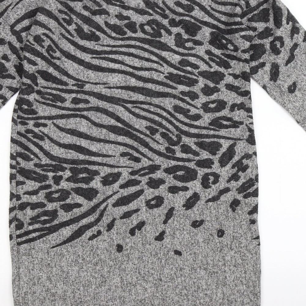 Oasis Womens Grey Animal Print Knit Jumper Dress  Size XS  - zebra leopard print