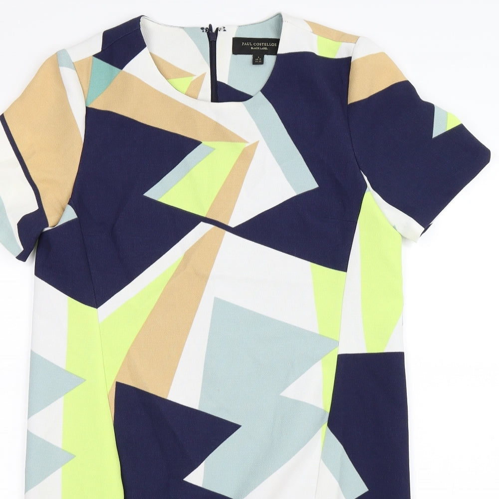 Paul Costelloe Womens Blue Geometric Knit Shift  Size 10