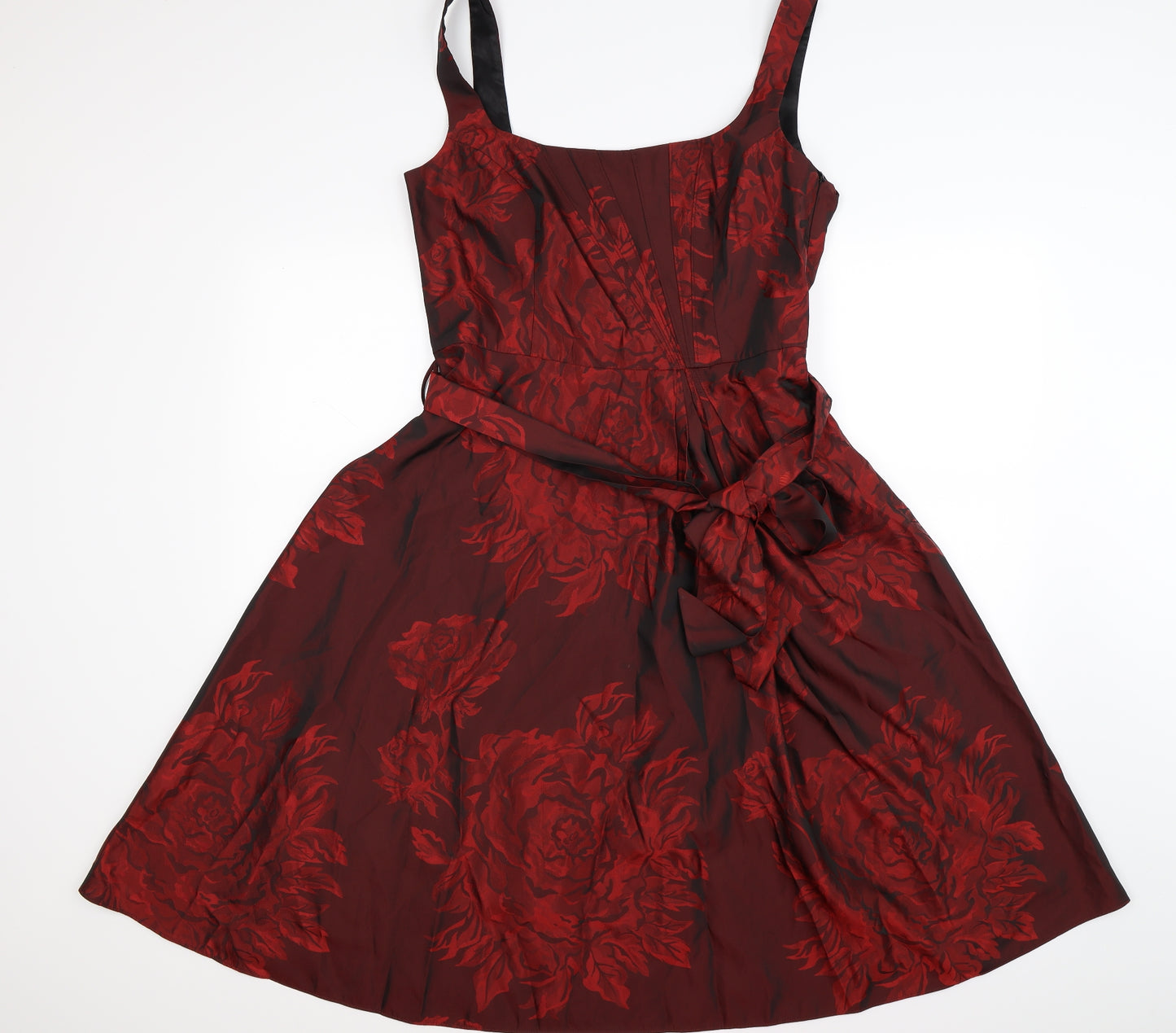 Debut Womens Red Floral Satin Fit & Flare  Size 14