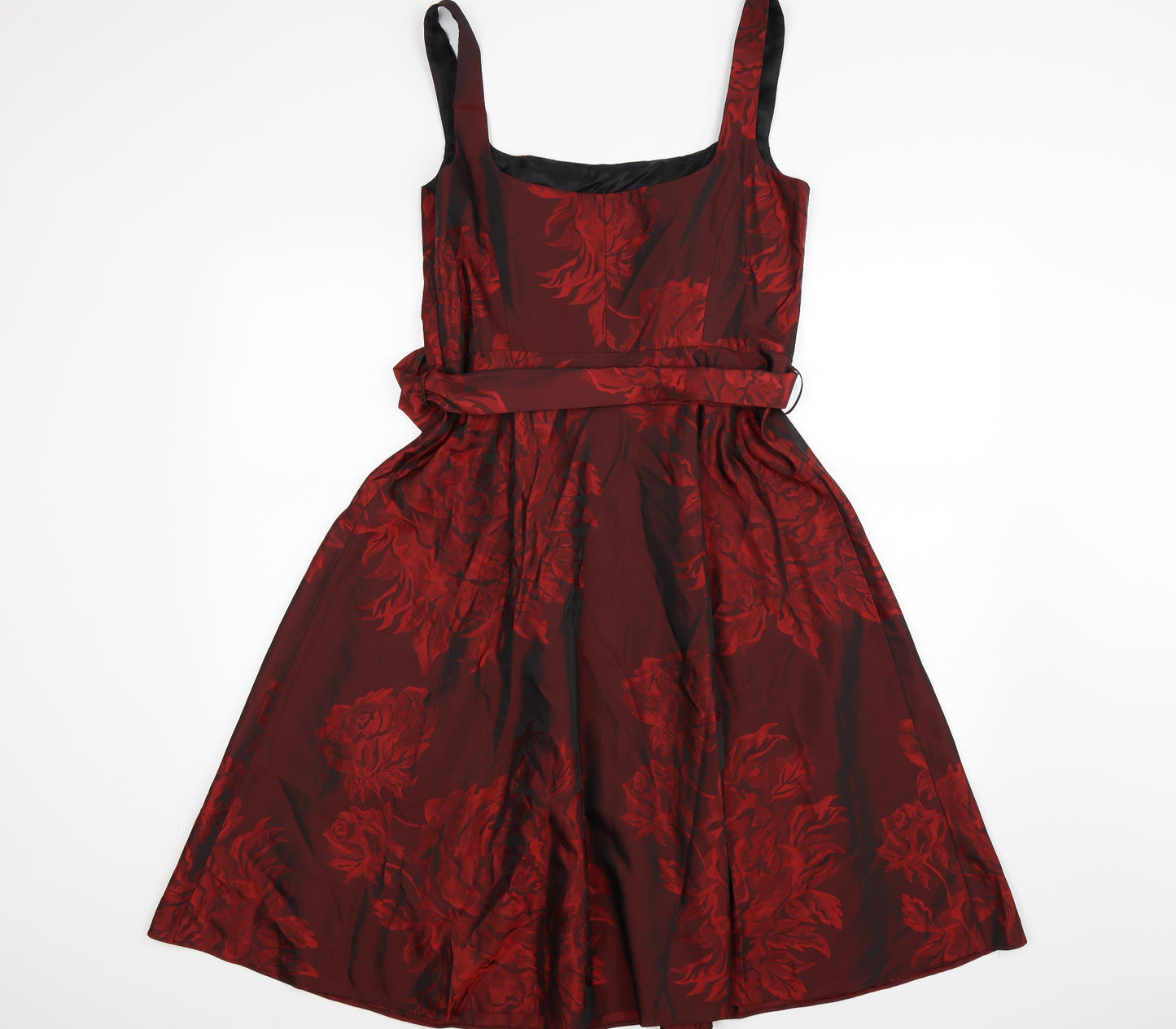 Debut Womens Red Floral Satin Fit & Flare  Size 14
