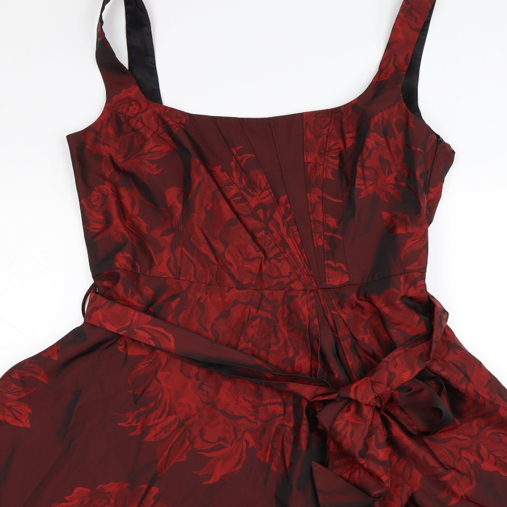 Debut Womens Red Floral Satin Fit & Flare  Size 14