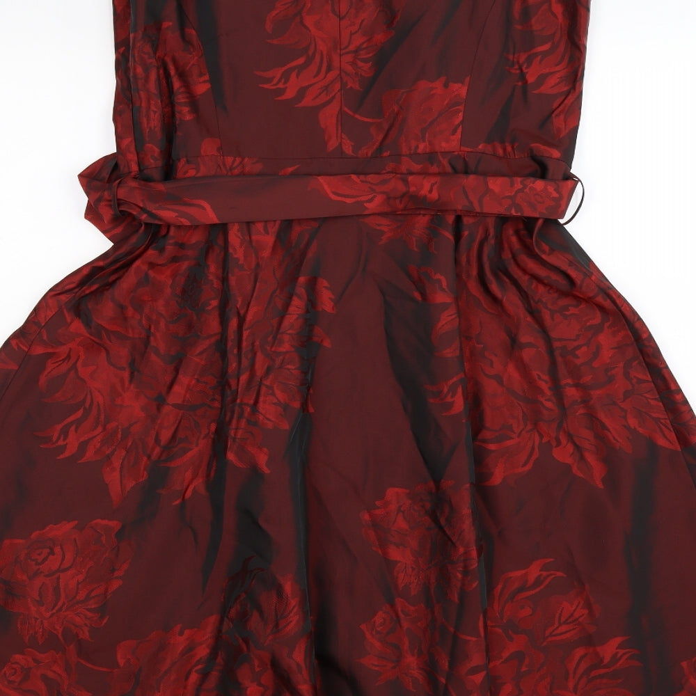 Debut Womens Red Floral Satin Fit & Flare  Size 14