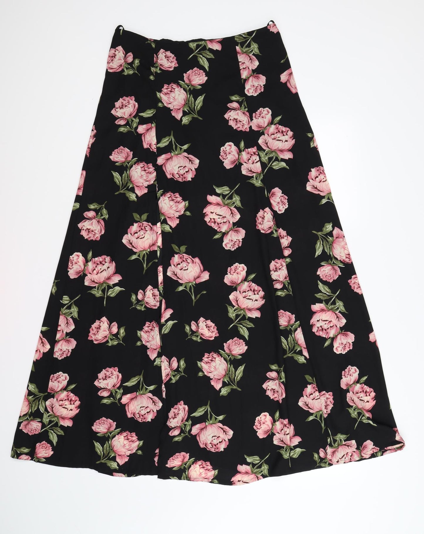 Atmosphere Womens Black Floral Chiffon Flare Skirt Size 12  - front slit