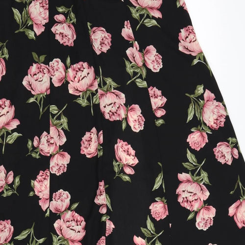 Atmosphere Womens Black Floral Chiffon Flare Skirt Size 12  - front slit