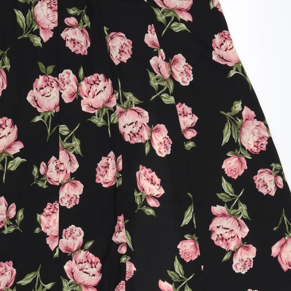 Atmosphere Womens Black Floral Chiffon Flare Skirt Size 12  - front slit