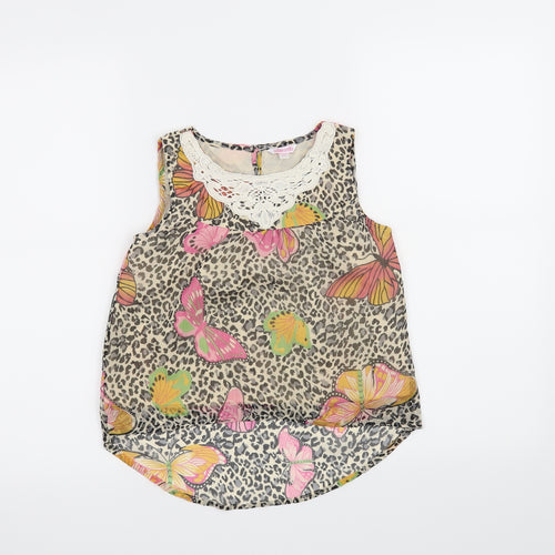 Miss E-vie Girls Beige Animal Print  Basic T-Shirt Size 8-9 Years