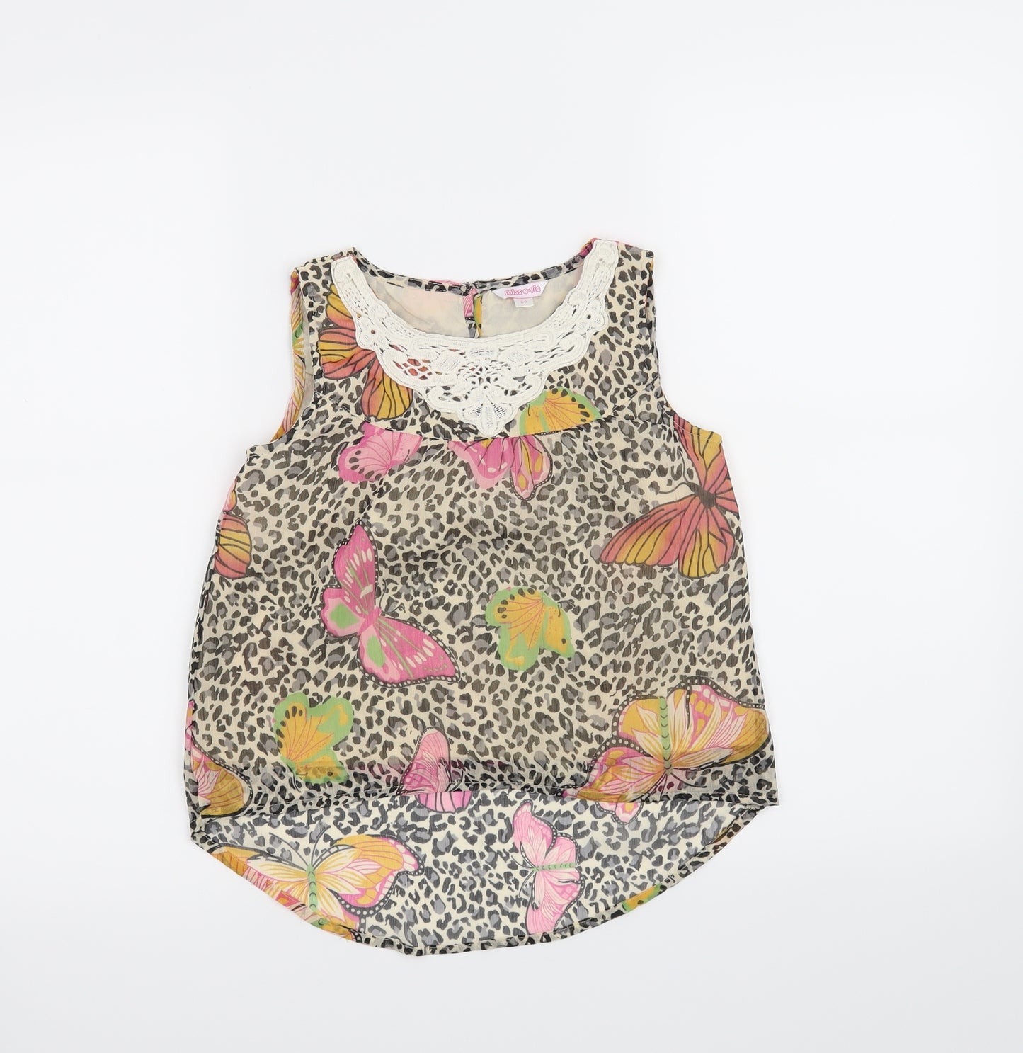 Miss E-vie Girls Beige Animal Print  Basic T-Shirt Size 8-9 Years