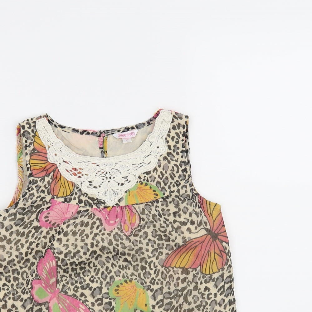 Miss E-vie Girls Beige Animal Print  Basic T-Shirt Size 8-9 Years